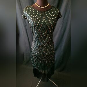 NWOT Size 3X Dark Green And Gold Prom/Formal Dress